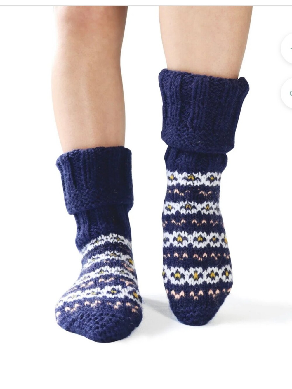 Fazl Fair Trade Navy Patterned Wool Socks - Navy with Light Blue & Pink Accents